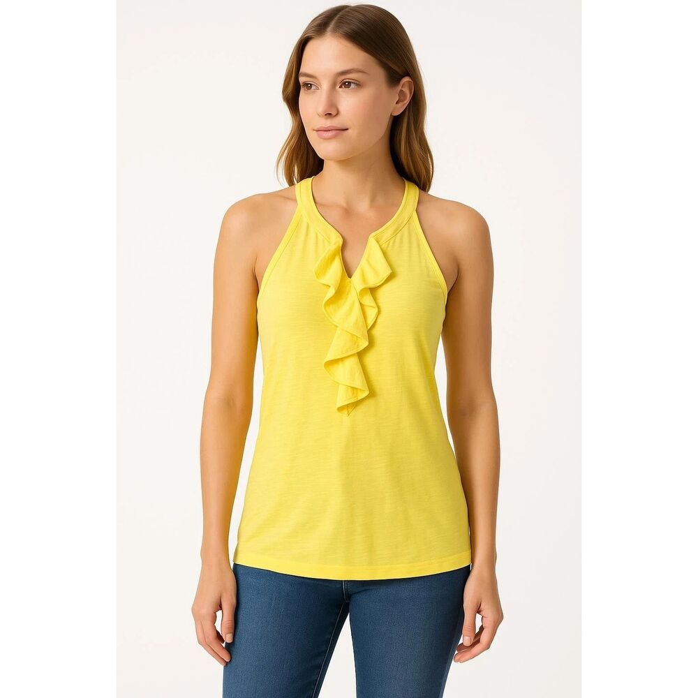 LILLY PULITZER Yellow Ruffle Collar Sleeveless Top Size S Tank Cottagecore Beach